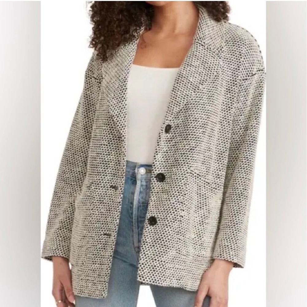 Marine Layer Birdseye Knit Blazer Black and White Contrast Women's XS Office EUC
